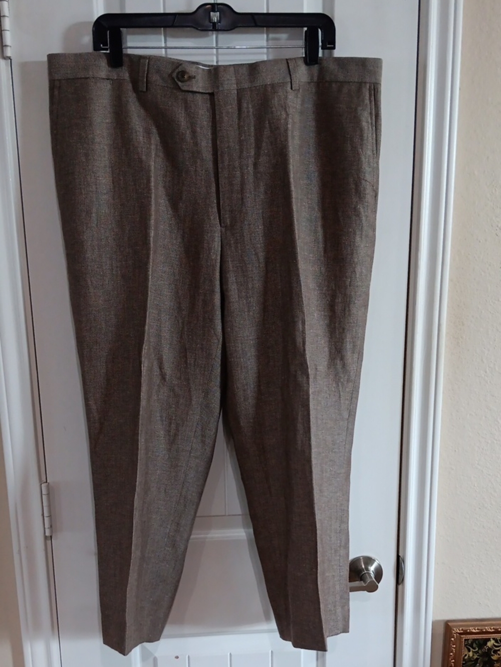 Hart Schaffner Marx Mens 40x24.5 Linen Wool Dress Pants Brown Herringbone